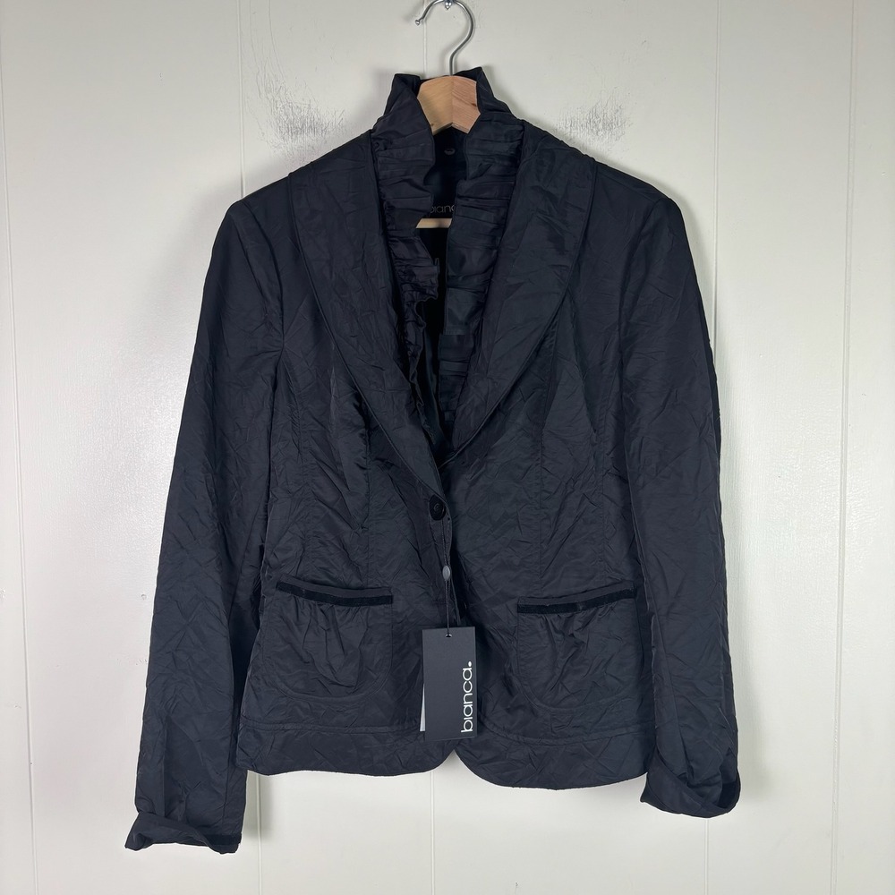 Bianca Ruffle Collar Jacket Black Size 8 MSRP $384 Textured Blazer